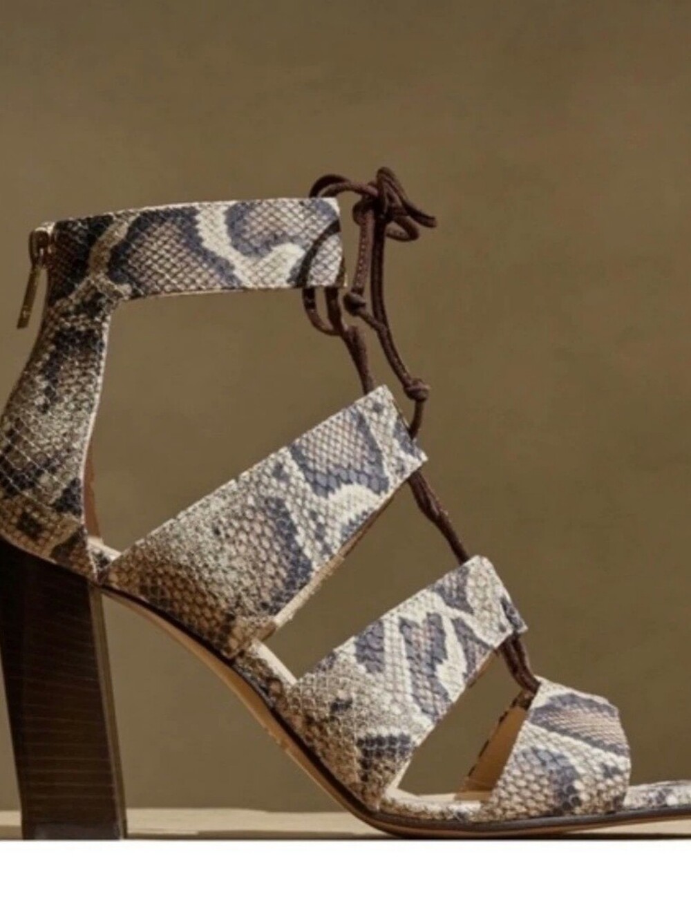 NWT Banana Republic Womans Snake Skin Print Lace Up Block Heels Sandals